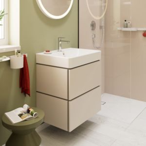 hansgrohe Xilesa E vanity unit 54294780 630x470mm, 2 drawers, for washbasin, with PushOpen, matt sand beige