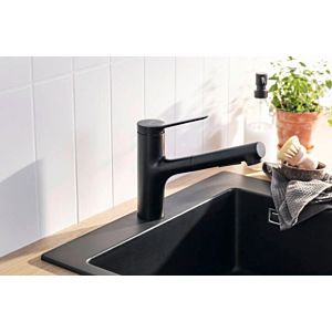 hansgrohe Zesis M33 150 Küchenarmatur 74800670 Ausziehbrause, schwenkbar, 2jet, schwarz matt