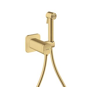 Douches bidette Hansgrohe AXOR Pommeau de douche bidette 29243250 1 jet Softsquare pour eau mitigée avec support de pommeau de douche et flexible de douche 1,25 m, aspect or brossé
