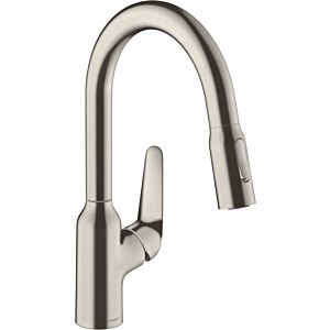 hansgrohe Focus M42 Küchenarmatur 180 2jet 71801800 mit Ausziehbrause, Schwenkbereich 360°, edelstahl-optik