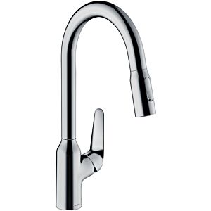 hansgrohe Focus M42 kitchen faucet 220 2jet 71800000 with pull-out spray, swivel range 360°, chrome