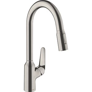 hansgrohe Focus M42 Küchenarmatur 220 2jet 71800800 mit Ausziehbrause, Schwenkbereich 360°, edelstahl-optik