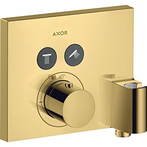 hansgrohe ShowerSelect Square Fertigmontageset 36712990 UP-Thermostat, 2 Verbraucher, eckig, mit Wandanschluss und Brausehalter, polished gold optic