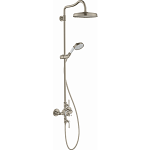 hansgrohe Axor Montreux mirror Showerpipe 16572820 with thermostat, overhead shower 240 1jet, brushed nickel