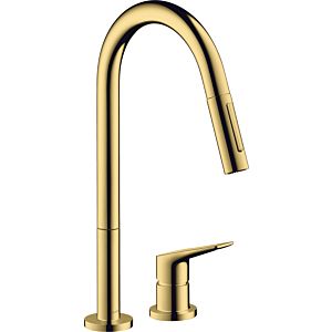 hansgrohe 2-Loch-Spültisch-Einhebelmischer 34822990 mit Ausziehbrause, polished gold optic