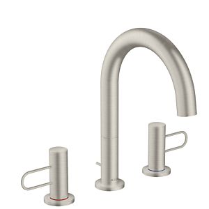 hansgrohe Axor Uno 3-Loch-Waschtischarmatur 38054800 Ausladung 173mm, mit Bügelgriffen, Zugstangen-Ablaufgarnitur, Edelstahl-Optik