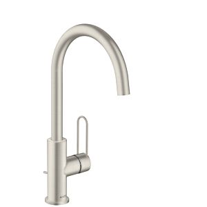 hansgrohe Axor Uno mitigeur lavabo 38036800 projection 174mm, avec poignée en arc, tige de traction garniture de vidange , aspect acier inoxydable