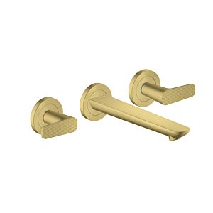 hansgrohe Axor Citterio C 3-hole basin mixer for wall mounting 49071950 concealed, with spout 195 mm Cubic cut, Brushed Brass