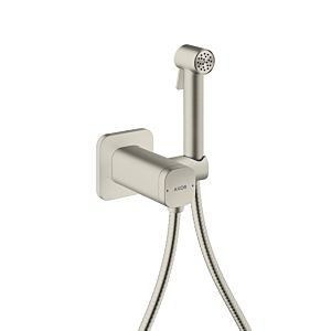 Douches bidette hansgrohe AXOR Pommeau de douche bidette 29243800 1 jet softsquare pour eau mitigée avec support de pommeau de douche et flexible de douche 1,25 m, acier inoxydable optique