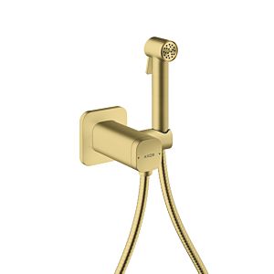 Douches bidette Hansgrohe AXOR Pommeau de douche bidette 29243950 1 jet Softsquare pour eau mitigée avec support de pommeau de douche et flexible de douche 1,25 m, laiton brossé