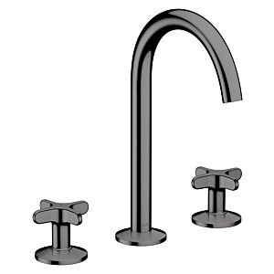 hansgrohe AXOR One 3-hole basin mixer 170 48040330 projection 140 mm, with push-open waste set, with cross handle, polished black chrome