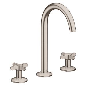 hansgrohe AXOR One 3-hole basin mixer 170 48040800 projection 140 mm, with push-open waste set, with cross handle, stainless steel finish