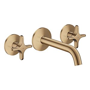 hansgrohe AXOR One 3-hole basin mixer 48130140 concealed, projection 160 mm, wall mounting with escutcheons, with cross handle, brushed bronze