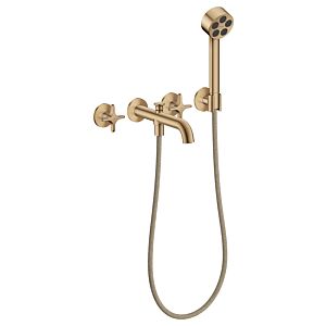 Mitigeur bain/douche 3 trous hansgrohe AXOR One 48443140 encastré, saillie 220 mm, avec douchette à main, avec poignée croisillon, bronze brossé