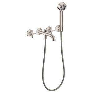 hansgrohe AXOR One 3-hole bath mixer 48443800 concealed, projection 220 mm, with hand shower, with cross handle, stainless steel finish