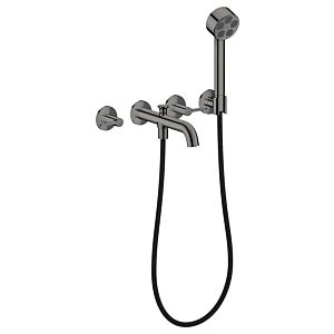 hansgrohe AXOR One 3-hole bath mixer 48444330 concealed, projection 220 mm, with hand shower, with lever handle, polished black chrome