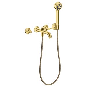 Mitigeur bain/douche 3 trous hansgrohe AXOR One 48444950 encastré, saillie 220 mm, avec douchette à main, avec poignée à levier, laiton brossé