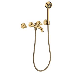 hansgrohe AXOR One 3-hole bath mixer 48444990 concealed, projection 220 mm, with hand shower, with lever handle, polished gold optic