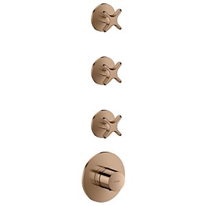 Module thermostatique hansgrohe AXOR One 48713300, installation encastrée, 3 sorties, avec poignée croisée, or rouge poli