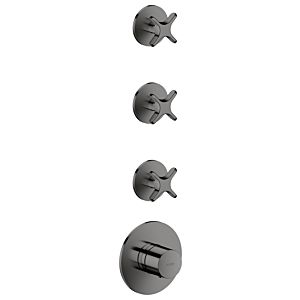 Module thermostatique encastré hansgrohe AXOR One 48713330, 3 sorties, avec poignée croisée, chrome noir poli