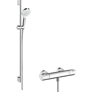 hansgrohe Crometta Vario Brauseset 27813400 weiss-chrom, 90 cm Stange, Ecostat 1001 CL