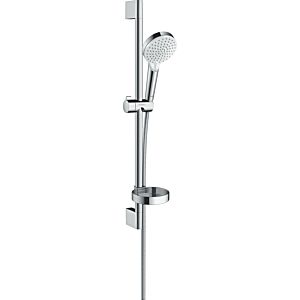hansgrohe Crometta Vario ensemble de douche 26553400 blanc chromé , barre de 65 cm, porte-savon Casetta
