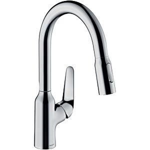 hansgrohe Focus M42 mitigeur de cuisine 180 2jet 71821000 avec douchette extractible, plage de rotation 360°, chromé