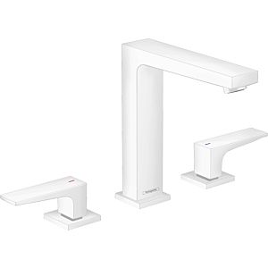 hansgrohe Metropol Waschtisch-3-Loch-Armatur 32515700 Ausladung 152 mm, Push-Open Ablaufgarnitur, mattweiß
