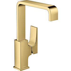 hansgrohe Metropol single lever basin mixer 32511990 projection 165 mm, with push-open waste set, polished gold optic