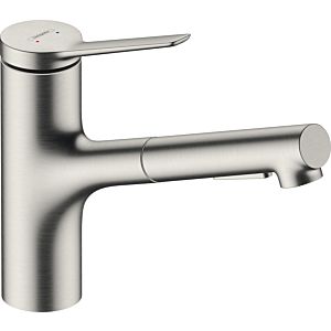 hansgrohe Zesis M33 150 Kitchen Mixer 74800800 pull-out spray, swivel spout, 2 sprays, Stainless Steel finish