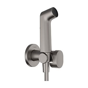 Pommeau de douche bidet Hansgrohe 29232340 1 jet type S économie d&#39;eau pour eau chaude avec support de pommeau et flexible de douche 125 cm, chrome noir brossé