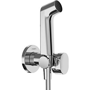 Pommeau de douche bidet Hansgrohe 29232000 1 jet type S économie d&#39;eau pour eau chaude avec support de pommeau de douche et flexible de douche 125 cm, chromé