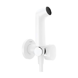 Pommeau de douche bidet Hansgrohe 29232700 1 jet type S Économie d&#39;eau pour eau chaude avec support de pommeau de douche et flexible de douche 125 cm, blanc mat