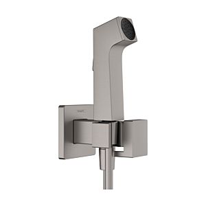 Pommeau de douche bidet Hansgrohe 29233340 1 jet type E économie d&#39;eau pour eau chaude avec support de pommeau et flexible de douche 125 cm, chrome noir brossé