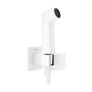 Pommeau de douche bidet Hansgrohe 29233700 1 jet type E Économie d&#39;eau pour eau chaude avec support de pommeau de douche et flexible de douche 125 cm, blanc mat