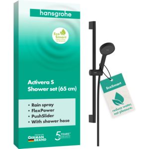 Hansgrohe Activera S Set de douche 95 28041670 1 jet économie d&#39;eau avec barre de douche 65 cm, noir mat