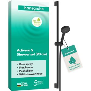 hansgrohe Activera S Duschset 95 28042670 1 Strahlart wassersparend mit Duschstange 90 cm, schwarz matt
