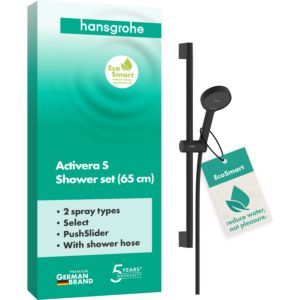 hansgrohe Activera Select S Duschset 28044670 2 Strahlarten wassersparend mit Duschstange, Ø95mm, Bohrabstand 625 mm, schwarz matt