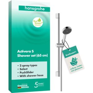 hansgrohe Activera Select S Duschset 28045000 2 Strahlarten wassersparend+ mit Duschstange, Ø 95mm, Bohrabstand 625mm, chrom