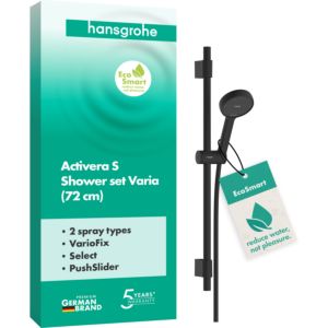 hansgrohe Activera Select S Duschset 28048670 2 Strahlarten wassersparend mit Duschstange Varia, Ø95mm, Ausführung 72, schwarz matt