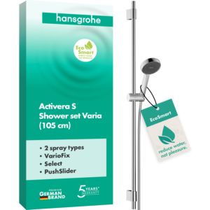 hansgrohe Activera Select S Duschset 28050000 2 Strahlarten wassersparend mit Duschstange Varia, Ø 95mm, Ausführung 105, chrom