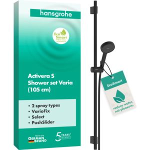 hansgrohe Activera Select S Duschset 28050670 2 Strahlarten wassersparend mit Duschstange Varia, Ø 95mm, Ausführung 105, schwarz matt