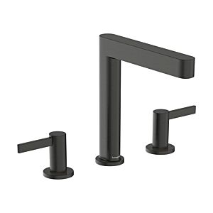 hansgrohe Finoris 160 3-hole basin mixer tap 76034340 with push-open waste fitting, brushed black chrome