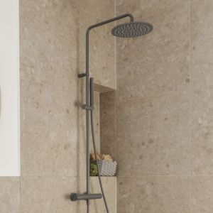 Herzbach Deep Grey Duschsäule 23.988250.1.06 mit Brausethermostat, grau matt