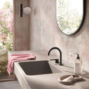 Herzbach DEEP BLACK Zweiloch-Armatur 18.022210.1.12 140 mm mit PUSH-Ablauf Schwarz matt