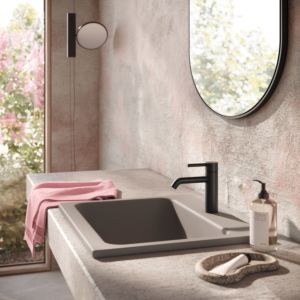 Herzbach DEEP BLACK Waschtischmischer M-Size 130mm 18.023100.1.12 mit PUSH-Ablauf Schwarz matt