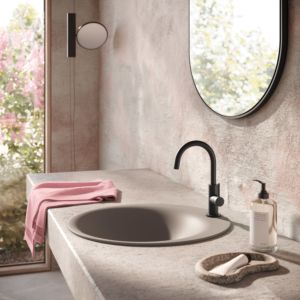 Mitigeur lavabo Herzbach DEEP BLACK Slim taille M 18.023410.1.12 poignée latérale avec bonde PUSH noir mat