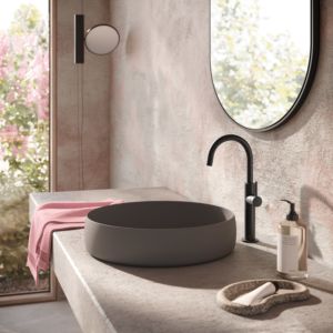 Herzbach DEEP BLACK basin mixer Slim L-Size 18.023410.2.12 handle on the side with PUSH drain matt black