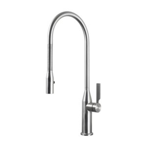 Herzbach Living single-lever sink mixer 17.136300.1.09 spiral spring spout, swivelling, brushed stainless steel