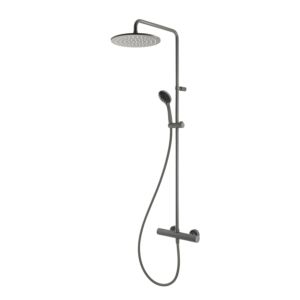 Herzbach Deep Grey Duschsäule 23.988525.1.06 mit Brausethermostat und Handbrause, grau matt